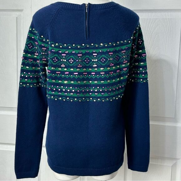 Talbots Lambswool Bejeweled Holiday Sweater Large - Picture 5 of 12